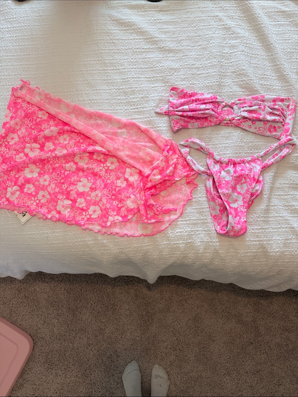 Kulani Kinis Hot Pink Floral Bikini Set with Sarong